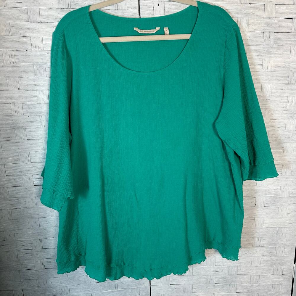 Soft surroundings women’s blouse Ghazi 3/4 sleeve asymmetrical hippie bohemian